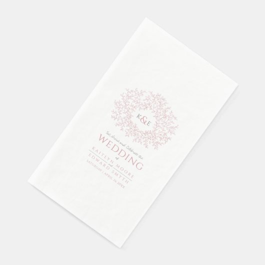 Stoffig roze blad cirkel monogram kunst bruiloft c servet (Hoek)