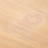 Stoffig roze blad monogram lijn kunst bruiloft acryl uitnodigingen (Laagn)