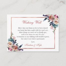 Stoffig Roze Blauw Bloemen Bruiloft Wishing Well Informatiekaartje