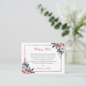 Stoffig Roze Blauw Bloemen Bruiloft Wishing Well Informatiekaartje (Staand voorkant)