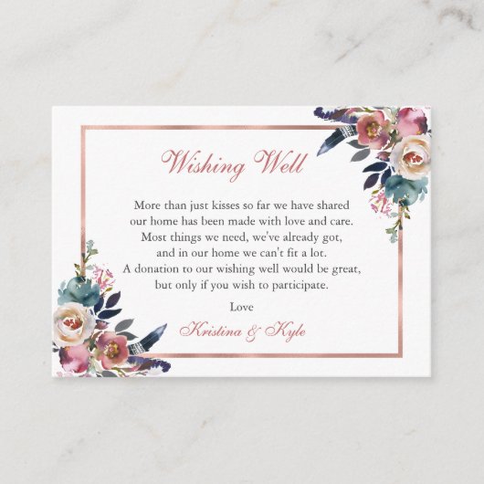 Stoffig Roze Blauw Bloemen Bruiloft Wishing Well Informatiekaartje (Voorkant)