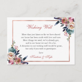 Stoffig Roze Blauw Bloemen Wishing Well Bruiloft Informatiekaartje