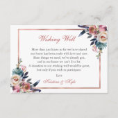 Stoffig Roze Blauw Bloemen Wishing Well Bruiloft Informatiekaartje (Voorkant)