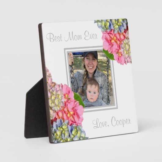 Stoffig roze blauw geel groen bloemen Beste moeder Fotoplaat (Voorkant)