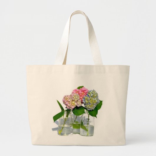 Stoffig roze blauw geel groen bloemenhortensia's grote tote bag (Voorkant)