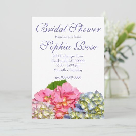 Stoffig roze blauw geel groen bloemenhortensia's kaart (Staand voorkant)