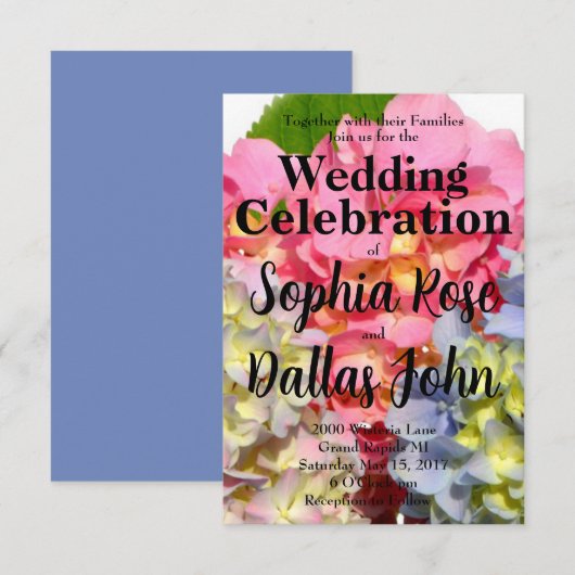 Stoffig roze blauw geel groen bloemenhortensia's kaart (Voorkant / Achterkant)