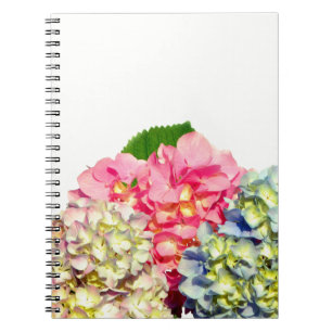 Stoffig roze blauw geel groen bloemenhortensia's notitieboek
