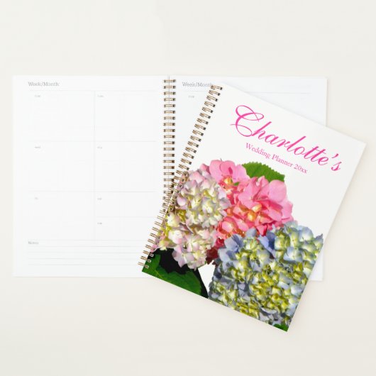 Stoffig roze blauw geel groen bloemenhortensia's planner (Display)