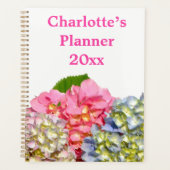 Stoffig roze blauw geel groen bloemenhortensia's planner (Voorkant)