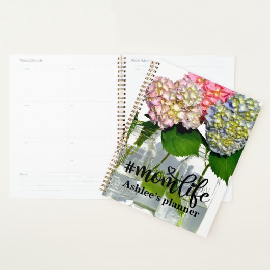 Stoffig roze blauw geel groen bloemenhortensia's planner (Display)