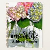 Stoffig roze blauw geel groen bloemenhortensia's planner (Voorkant)