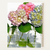 Stoffig roze blauw geel groen bloemenhortensia's planner (Achterkant)