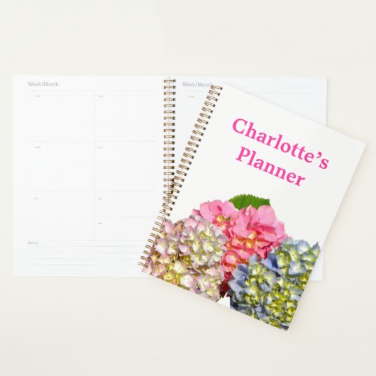 Stoffig roze blauw geel groen bloemenhortensia's planner (Display)