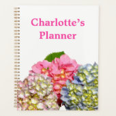 Stoffig roze blauw geel groen bloemenhortensia's planner (Voorkant)