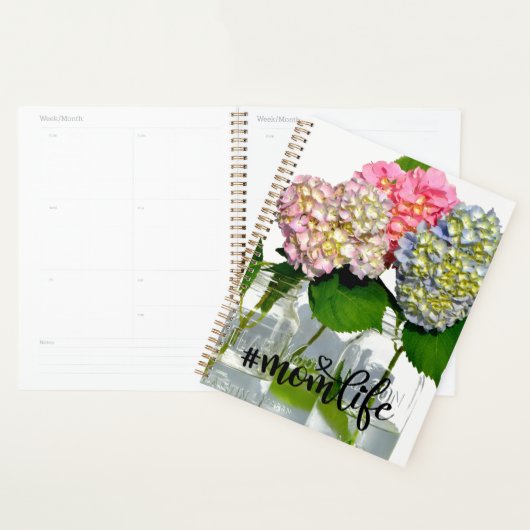 Stoffig roze blauw geel groen bloemenhortensia's planner (Display)