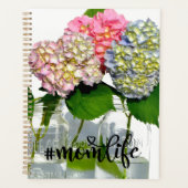 Stoffig roze blauw geel groen bloemenhortensia's planner (Voorkant)