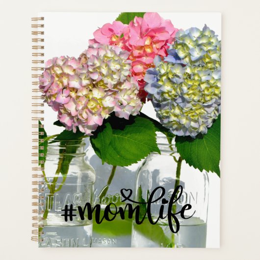 Stoffig roze blauw geel groen bloemenhortensia's planner (Voorkant)