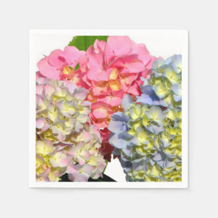 Stoffig roze blauw geel groen bloemenhortensia's servetten
