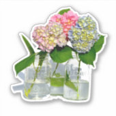 Stoffig roze blauw geel groen bloemenhortensia's sticker (Voorkant)