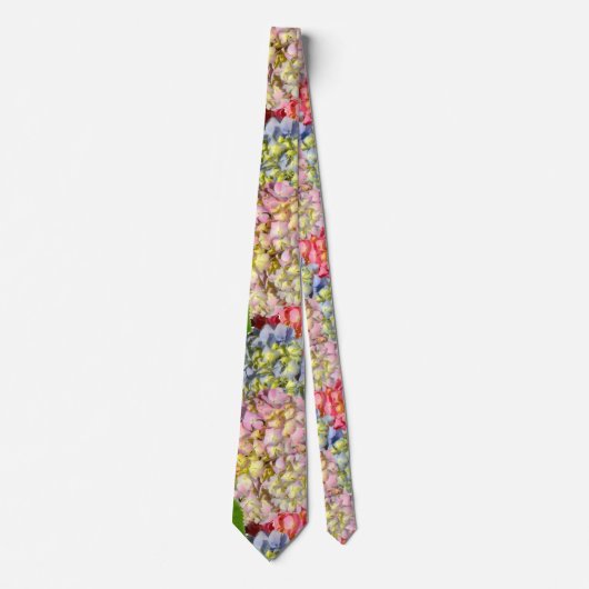 Stoffig roze blauw geel groen bloemenhortensia's stropdas (Voorkant)