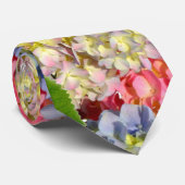 Stoffig roze blauw geel groen bloemenhortensia's stropdas (Opgerold)