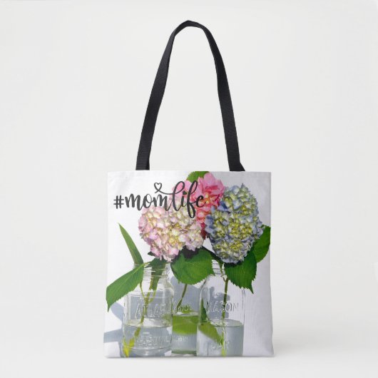 Stoffig roze blauw geel groen bloemenhortensia's tote bag (Voorkant)