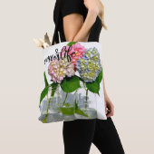 Stoffig roze blauw geel groen bloemenhortensia's tote bag (Dichtbij)