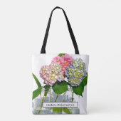 Stoffig roze blauw geel groen bloemenhortensia's tote bag (Achterkant)