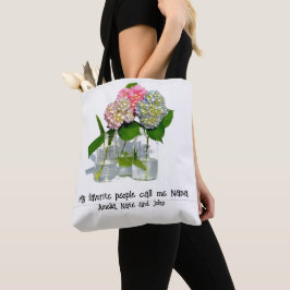 Stoffig roze blauw geel groen bloemenhortensia's tote bag