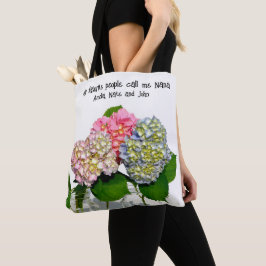Stoffig roze blauw geel groen bloemenhortensia's tote bag