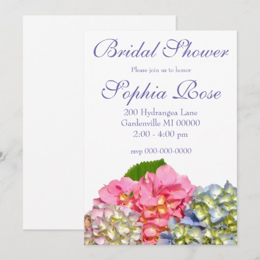 Stoffig roze blauw geel groen bloemhydrangea's kaart (Voorkant / Achterkant)