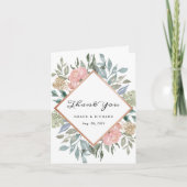 Stoffig Roze Blauw Groen Rustiek Wild Floral Weddi Bedankkaart (Voorkant)