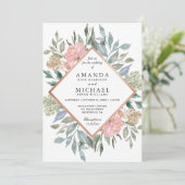 Stoffig Roze Blauw Groen Rustiek Wild Floral Weddi Kaart (Staand voorkant)