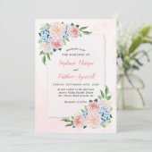 Stoffig Roze Blauw Hydrangea Bloemen Botanische Br Kaart (Staand voorkant)