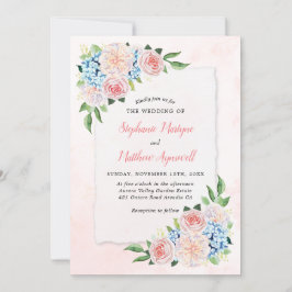 Stoffig Roze Blauw Hydrangea Bloemen Botanische Br Kaart