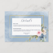 Stoffig Roze Blauw & Wit Rozen Bruiloft Details Informatiekaartje (Voorkant)