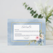 Stoffig Roze Blauw & Wit Rozen Bruiloft Details Informatiekaartje (Staand voorkant)