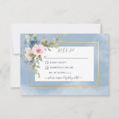 Stoffig Roze Blauw & Wit Rozen Bruiloft RSVP Kaartje (Voorkant)