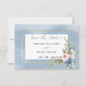 Stoffig Roze Blauw & Wit Rozen Bruiloft Save The Date (Voorkant)