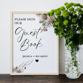 Stoffig roze bloem 'Gelieve ons gastboek te tekene Poster