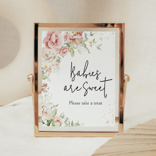 Stoffig Roze Bloemen Baby shower Baby's zijn Zoet Poster