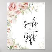 Stoffig Roze Bloemen Baby shower Boeken en Geschen Poster (Voorkant)