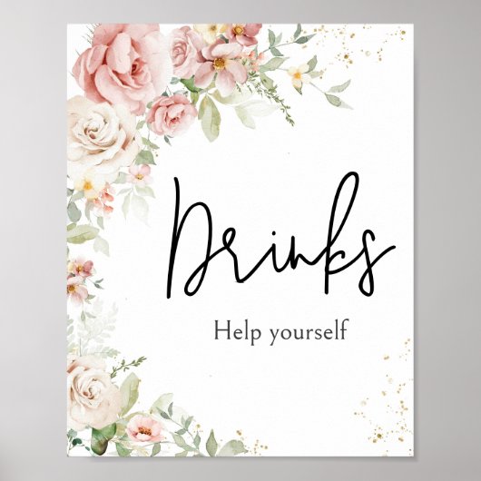 Stoffig Roze Bloemen Baby shower Drinken Poster (Voorkant)