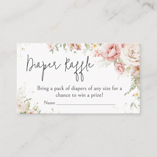 Stoffig Roze Bloemen Baby shower Luier Raffle Informatiekaartje (Voorkant)