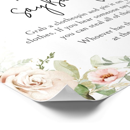 Stoffig Roze Bloemen Baby shower Zeg geen Baby Poster (Hoek)