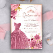 Stoffig Roze Bloemen Gown Roos Goud Quinceanera Kaart