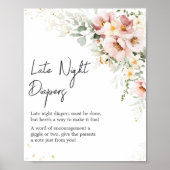 Stoffig Roze Bloemen Greenery Late Night Luiers Poster (Voorkant)