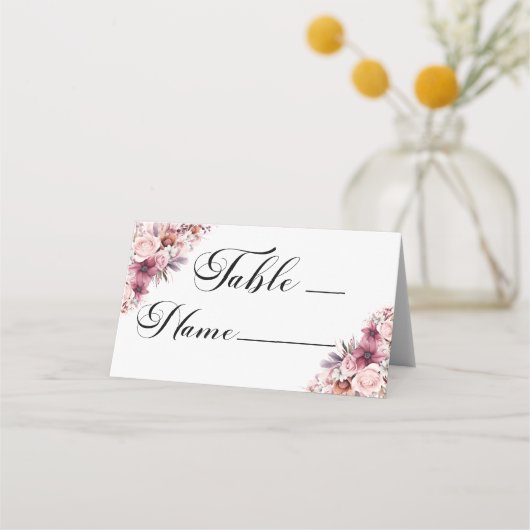Stoffig Roze Bloemen Modern Script Tafelnummer Plaatskaartje (Voorkant)