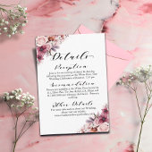 Stoffig Roze Bloemen Modern Script Trouwdetails Informatiekaartje